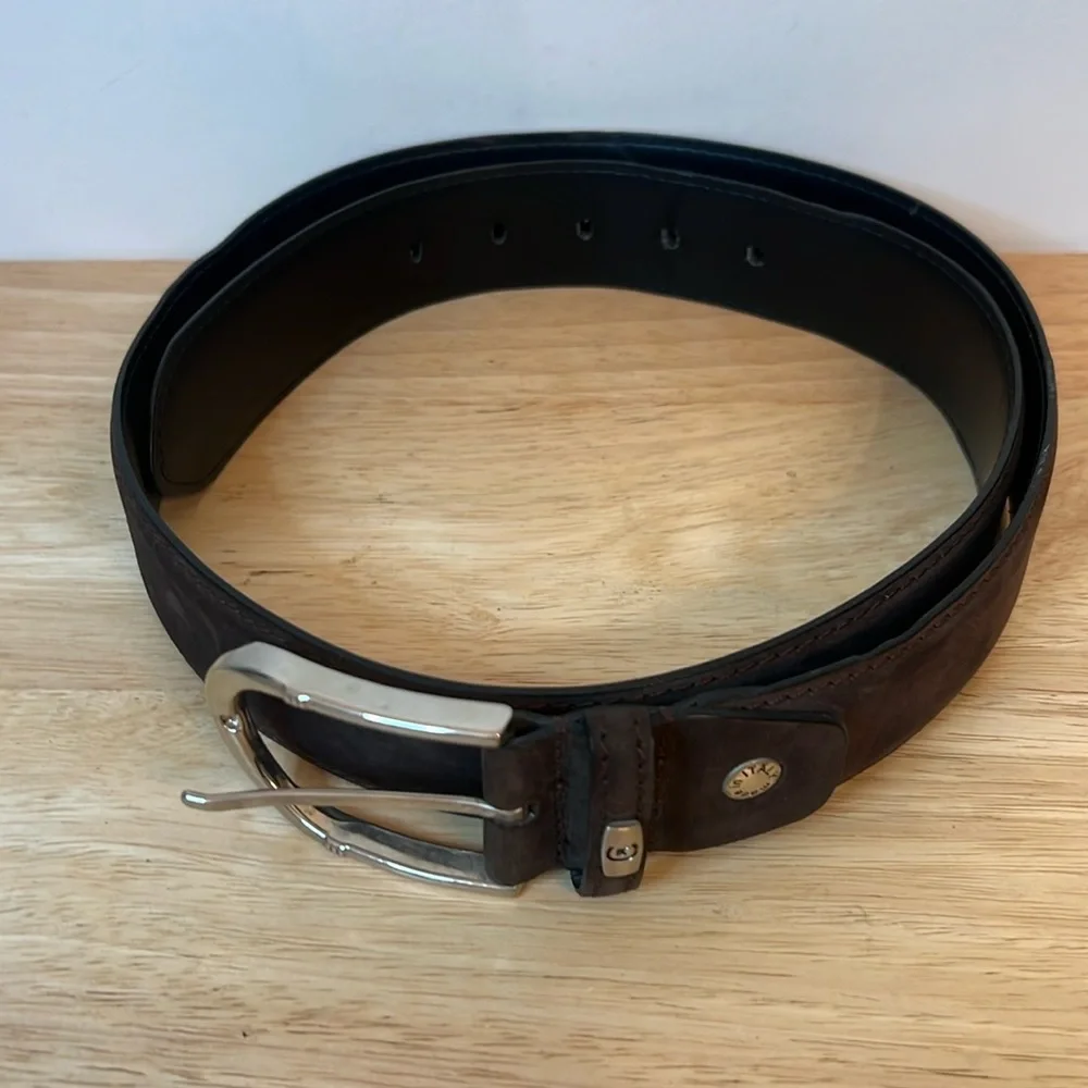 Cerruti 1881 1/4” wide suede brown genuine leather belt chrome buckle Italy